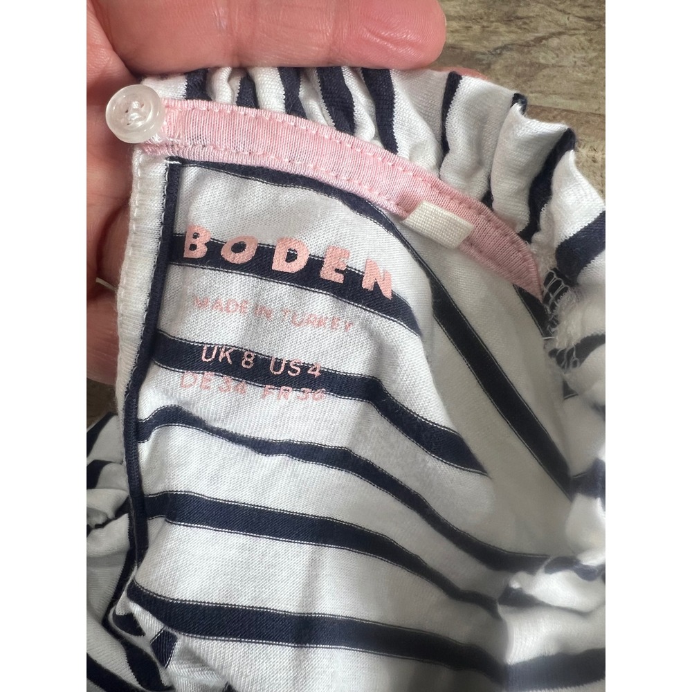 BODEN Navy Striped Long Sleeve Tee Ruffled Collar and Cuffs 100% Cotton - Picture 6 of 7